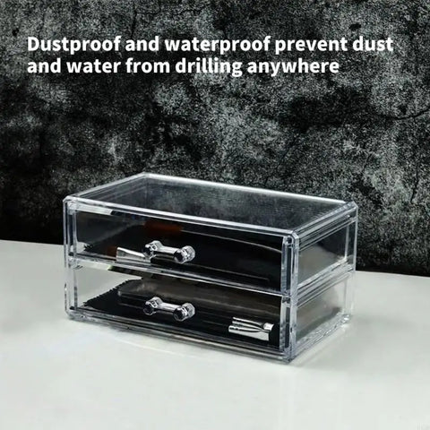 2025 New 2 Drawer Clear Acrylic Makeup Organizers Dustproof Cosmetic Storage Box for Jewelry Pens and Makeup Organization