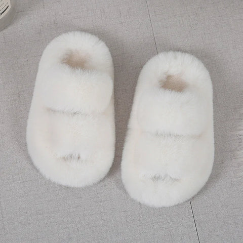 Girls Winter Fur Slippers Classic Simple Plush Slippers Children Fashion Non-slip Open-toe Kids Causal Cotton Shoes Versatile