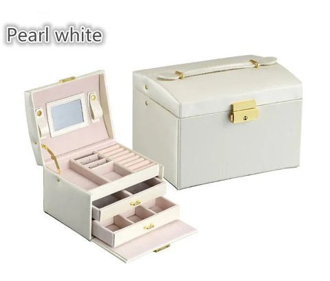 New Princess-style Leather Jewelry Box with Mirror Cosmetic Holder  Jewel Case Upscale Jewelry Organizer Birthday Wedding Gift