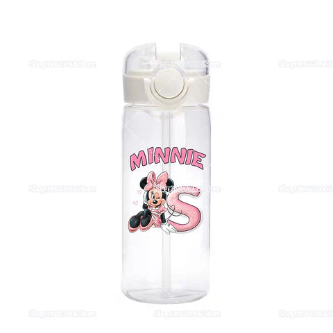 Mickey Minnie Mouse A-Z Print Transparent Water Bottle with Strap for Kids Milk Coffee Juice Cups 400ML Portable Breakfast Mug