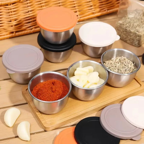 Stainless Steel Sauce Cup with Lid Salad Dressing Container Reusable Salad Dipping Dish Portable Barbecue Spice Jar Kitchen Tool