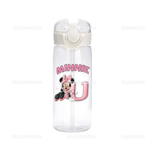 Mickey Minnie Mouse A-Z Print Transparent Water Bottle with Strap for Kids Milk Coffee Juice Cups 400ML Portable Breakfast Mug