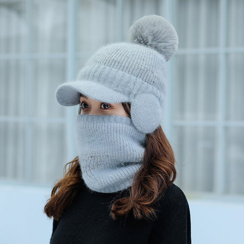 Tongue Hat And Bib Two-piece Winter Knitted Hat