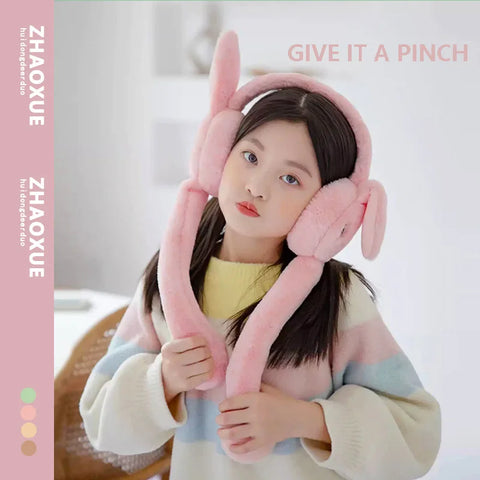 Sanrio Warm Earmuffs Cute Cartoon Hello Kitty Cinnamoroll Winter Warm Earmuffs Ear Moving Plushie Toy Boy Girl Christmas Gift