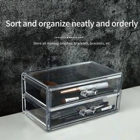 2025 New 2 Drawer Clear Acrylic Makeup Organizers Dustproof Cosmetic Storage Box for Jewelry Pens and Makeup Organization
