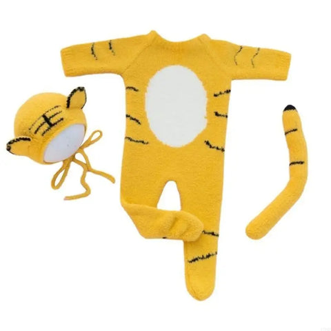 C90B Newborn Photography Props Baby Romper Hat for Doll Tail Infants Photo Jumpsuit Bodysuit