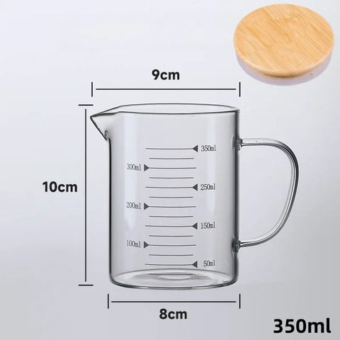 350-1000ml Glass Measuring Cup With Lid Heat-resistant Measuring Mug With Scales Laboratory Beaker Handle Kitchen Measuring Tool