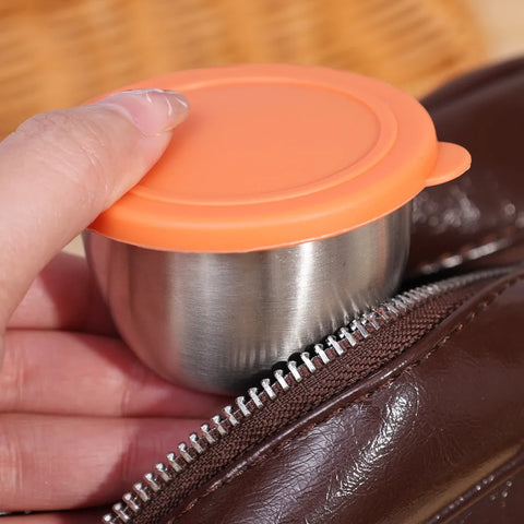 Stainless Steel Sauce Cup with Lid Salad Dressing Container Reusable Salad Dipping Dish Portable Barbecue Spice Jar Kitchen Tool