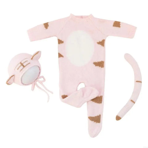 C90B Newborn Photography Props Baby Romper Hat for Doll Tail Infants Photo Jumpsuit Bodysuit