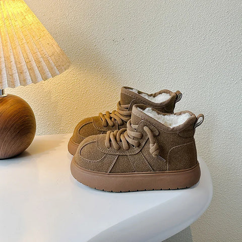 Brand Women Boot 2025Autumn Boy  Girl Cotton Shoe Platform Kid Snow Boots with Velvet Thickened Child Shoes Versatile Girl Boots