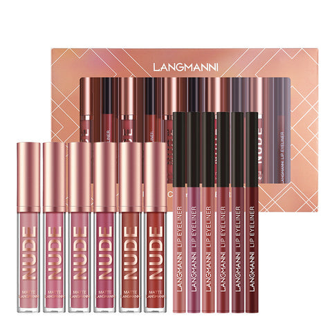 Lip Liner And Lipstick Makeup 12 Pcs Set 6 Matte Lipstick 6 Lip Liner Pens