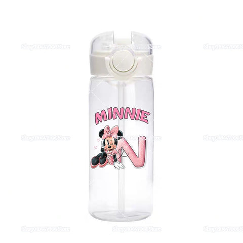 Mickey Minnie Mouse A-Z Print Transparent Water Bottle with Strap for Kids Milk Coffee Juice Cups 400ML Portable Breakfast Mug