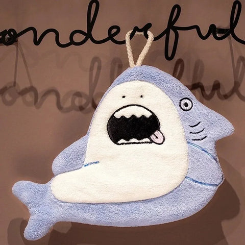 Hand Towel Cute Animal Cartoon Shark Household Cleaning Rag Hanging Absorbent Coral Fleece Kitchen Hand Cleaning Fear