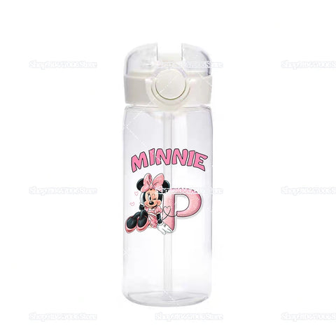 Mickey Minnie Mouse A-Z Print Transparent Water Bottle with Strap for Kids Milk Coffee Juice Cups 400ML Portable Breakfast Mug