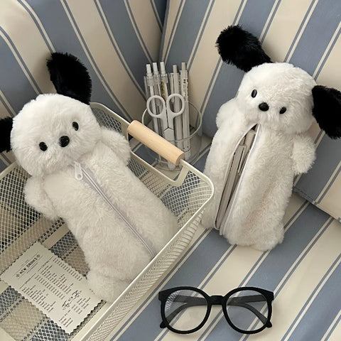 Korea Style Puppy Pencil Case Soft Plush School Stationary Big Capacity Pen Bag For Student Kawaii Stationary