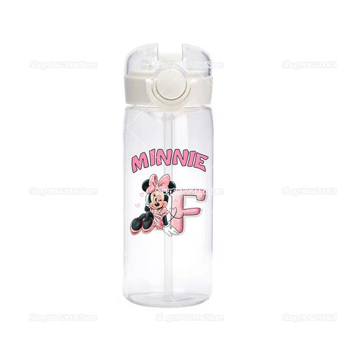 Mickey Minnie Mouse A-Z Print Transparent Water Bottle with Strap for Kids Milk Coffee Juice Cups 400ML Portable Breakfast Mug