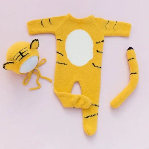 C90B Newborn Photography Props Baby Romper Hat for Doll Tail Infants Photo Jumpsuit Bodysuit