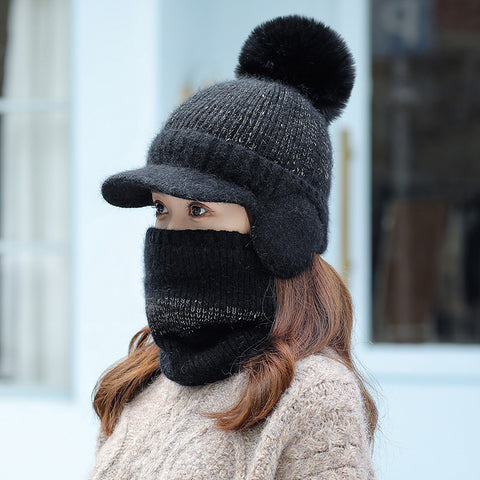 Tongue Hat And Bib Two-piece Winter Knitted Hat