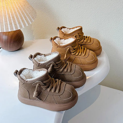 Brand Women Boot 2025Autumn Boy  Girl Cotton Shoe Platform Kid Snow Boots with Velvet Thickened Child Shoes Versatile Girl Boots