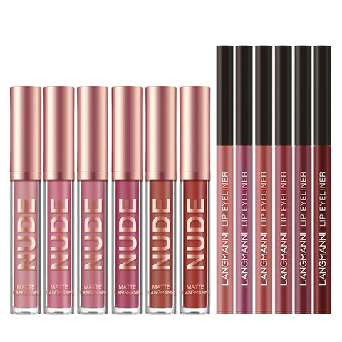 Lip Liner And Lipstick Makeup 12 Pcs Set 6 Matte Lipstick 6 Lip Liner Pens
