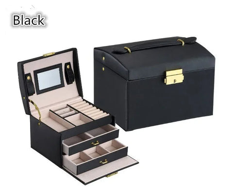New Princess-style Leather Jewelry Box with Mirror Cosmetic Holder  Jewel Case Upscale Jewelry Organizer Birthday Wedding Gift