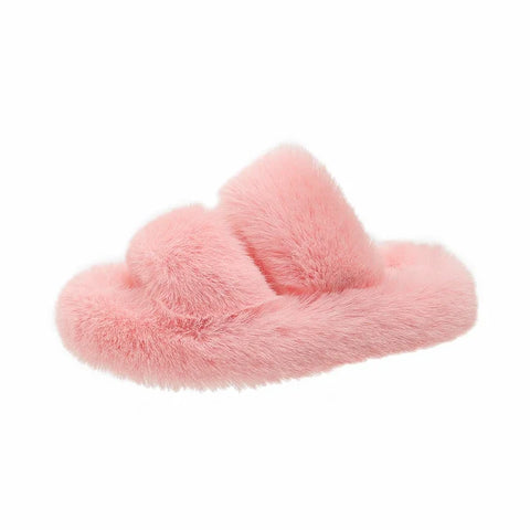 Girls Winter Fur Slippers Classic Simple Plush Slippers Children Fashion Non-slip Open-toe Kids Causal Cotton Shoes Versatile