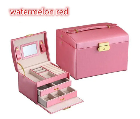 New Princess-style Leather Jewelry Box with Mirror Cosmetic Holder  Jewel Case Upscale Jewelry Organizer Birthday Wedding Gift