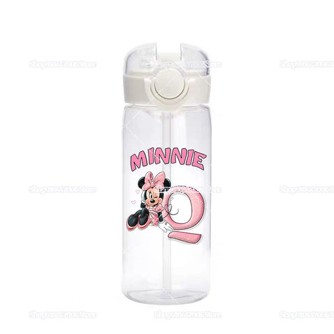 Mickey Minnie Mouse A-Z Print Transparent Water Bottle with Strap for Kids Milk Coffee Juice Cups 400ML Portable Breakfast Mug