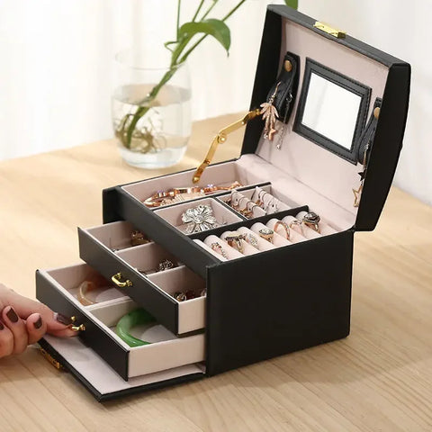 New Princess-style Leather Jewelry Box with Mirror Cosmetic Holder  Jewel Case Upscale Jewelry Organizer Birthday Wedding Gift