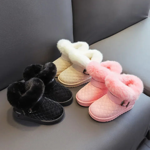 Leather Covered Children Snow Boots Anti Slip Thick Cotton Boots Short Boots Baby Cotton Shoes Kids Shoe for Girl Winer Shoe