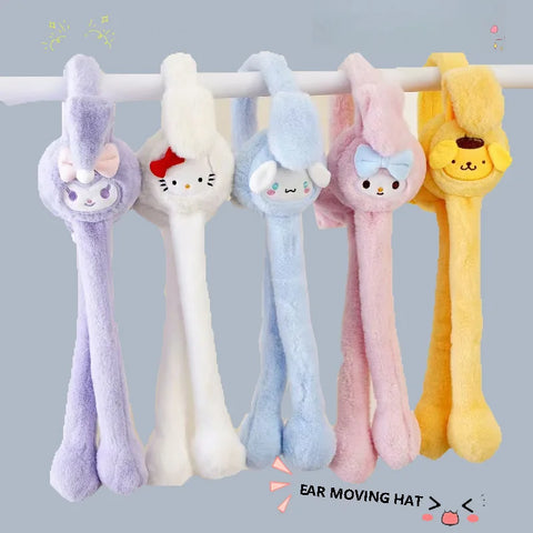 Sanrio Warm Earmuffs Cute Cartoon Hello Kitty Cinnamoroll Winter Warm Earmuffs Ear Moving Plushie Toy Boy Girl Christmas Gift