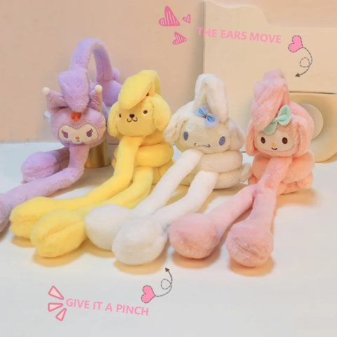 Sanrio Warm Earmuffs Cute Cartoon Hello Kitty Cinnamoroll Winter Warm Earmuffs Ear Moving Plushie Toy Boy Girl Christmas Gift