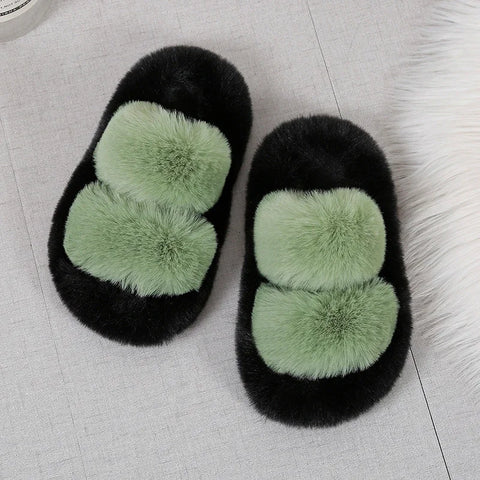 Girls Winter Fur Slippers Classic Simple Plush Slippers Children Fashion Non-slip Open-toe Kids Causal Cotton Shoes Versatile