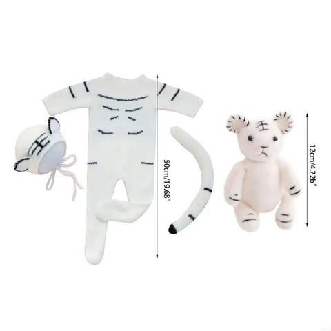 C90B Newborn Photography Props Baby Romper Hat for Doll Tail Infants Photo Jumpsuit Bodysuit