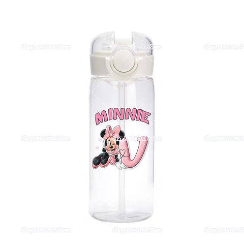 Mickey Minnie Mouse A-Z Print Transparent Water Bottle with Strap for Kids Milk Coffee Juice Cups 400ML Portable Breakfast Mug