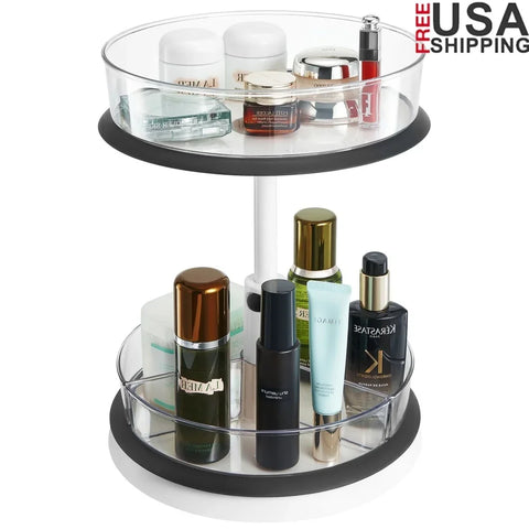 2-Tier Lazy Susan Makeup Organizer Rotating Storage Clear Plastic Kitchen Turntable Pantry Cabinet Organizer Non-Slip Base Easy