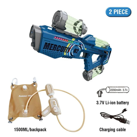 Fully Automatic Electric Water Gun Headband With Lights Water Battle Game Outdoor Kids Toys With Three Water Storage Bottles Bag