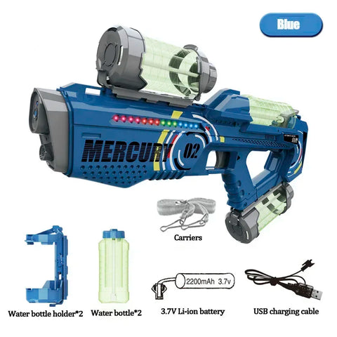 Fully Automatic Electric Water Gun Headband With Lights Water Battle Game Outdoor Kids Toys With Three Water Storage Bottles Bag