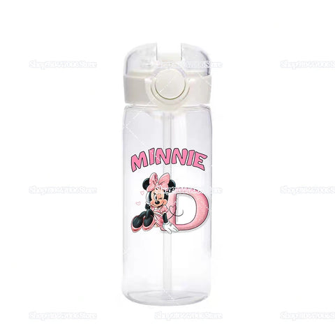 Mickey Minnie Mouse A-Z Print Transparent Water Bottle with Strap for Kids Milk Coffee Juice Cups 400ML Portable Breakfast Mug