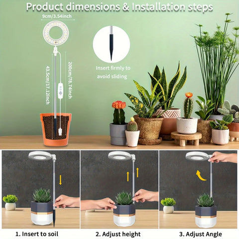1/2/4pcs Circular plant light with full-spectrum LED 4/8/12/18H timer 5 brightness and 4 heights adjustable