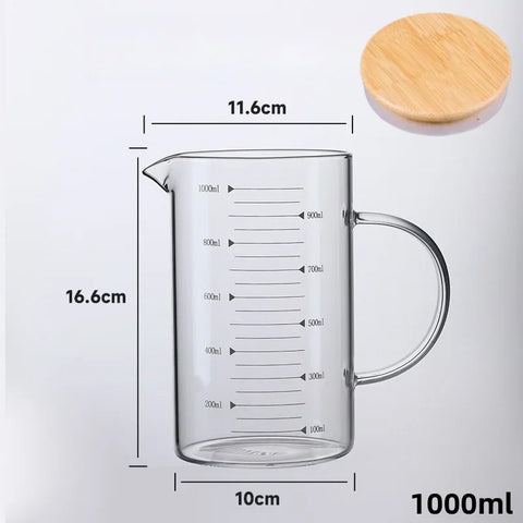 350-1000ml Glass Measuring Cup With Lid Heat-resistant Measuring Mug With Scales Laboratory Beaker Handle Kitchen Measuring Tool