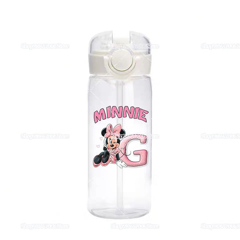 Mickey Minnie Mouse A-Z Print Transparent Water Bottle with Strap for Kids Milk Coffee Juice Cups 400ML Portable Breakfast Mug