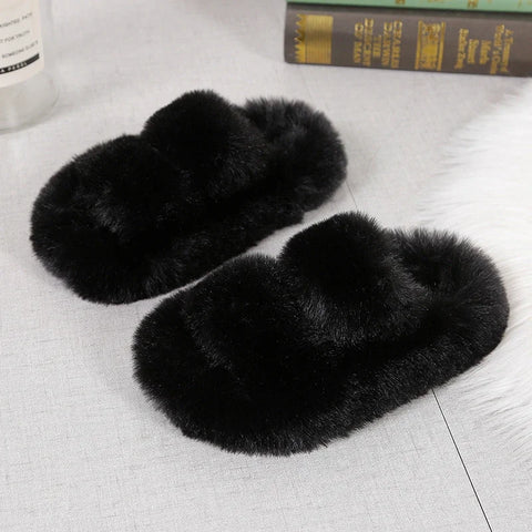 Girls Winter Fur Slippers Classic Simple Plush Slippers Children Fashion Non-slip Open-toe Kids Causal Cotton Shoes Versatile