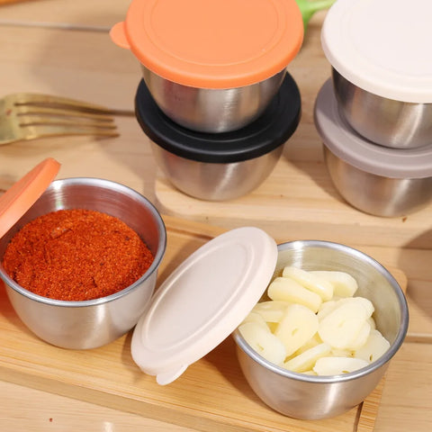 Stainless Steel Sauce Cup with Lid Salad Dressing Container Reusable Salad Dipping Dish Portable Barbecue Spice Jar Kitchen Tool