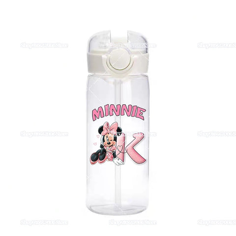 Mickey Minnie Mouse A-Z Print Transparent Water Bottle with Strap for Kids Milk Coffee Juice Cups 400ML Portable Breakfast Mug