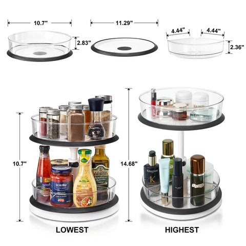 2-Tier Lazy Susan Makeup Organizer Rotating Storage Clear Plastic Kitchen Turntable Pantry Cabinet Organizer Non-Slip Base Easy