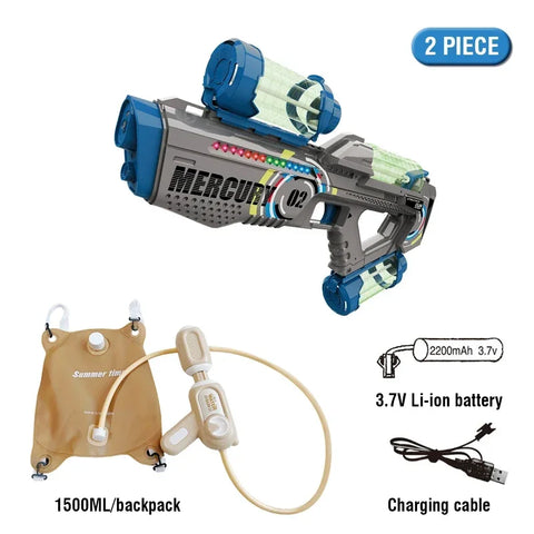 Fully Automatic Electric Water Gun Headband With Lights Water Battle Game Outdoor Kids Toys With Three Water Storage Bottles Bag