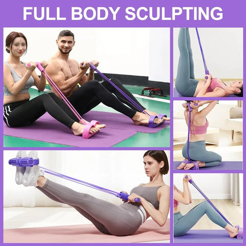 21 Fitness Resistance Bands-4 Tube Pedal Ankle Puller, New Elastic Yoga Pedal Puller Stretch Band for Exercise, AB Training Auxi