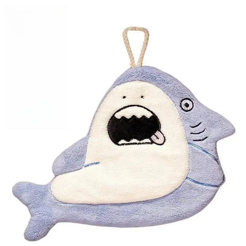 Hand Towel Cute Animal Cartoon Shark Household Cleaning Rag Hanging Absorbent Coral Fleece Kitchen Hand Cleaning Fear