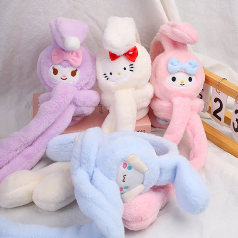 Sanrio Warm Earmuffs Cute Cartoon Hello Kitty Cinnamoroll Winter Warm Earmuffs Ear Moving Plushie Toy Boy Girl Christmas Gift